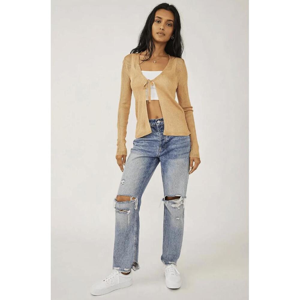 Free People Tan Marlena Velvet Sands Ribbed Cardigan Top - Size - XL - NWT